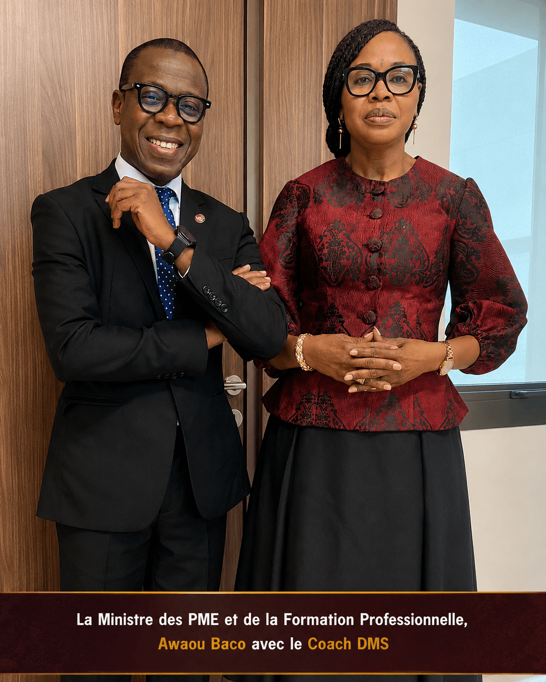 La ministre Awaou Baco avec le Coach DMS